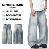 YOFA Maßgeschneiderte Y2K Hellblaue Sand-Wash Jeans mit Gebogenen Beinen für Herren Übergroße Loose Fit Baggy Denim-Hosen Kundenspezifische Großhandelsproduktion ODM