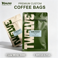 Sacs à café écologiques Bio Pla (250g/500g) avec valve et fermeture éclair, emballage plastique personnalisé, sacs à café à fond plat