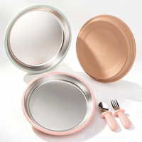 Assiette pour bébé en acier inoxydable 304 isolée et incassable, enveloppée de silicone de qualité alimentaire, à section unique, pour l'alimentation des tout-petits
