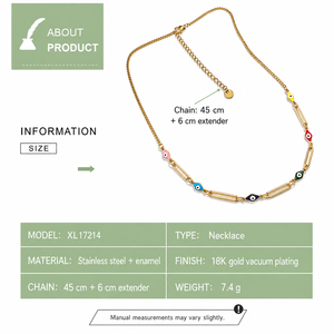Collier à motif œil en forme de trombone en acier inoxydable émaillé, options couleur or et argent, chaîne gourmette réglable de 45 cm - Product Image 4