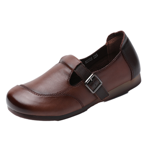 Zapatos de Mujer Retro de Piel Auténtica, Estilo Slip-On, con Bloques de Color de Goma, Tacón Plano Suave, Diseño de Punta Abierta, Moda de Primavera - Product Image 1