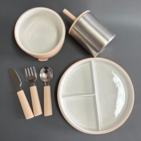 Ensemble d'ustensiles de repas pour tout-petits : Assiettes en céramique avec bols, assiettes divisées, tasse, fourchette et cuillère en silicone pour bébé