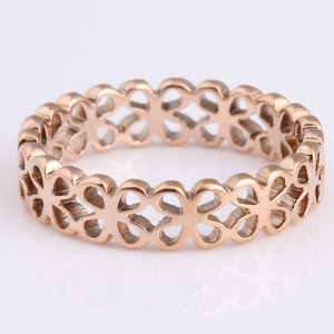 Four Hearts Hollow Out <b>Ring</b> 5mm Steel Rose Gold Korean Style <b>Couple</b> Jewelry Gift - Product Image 2