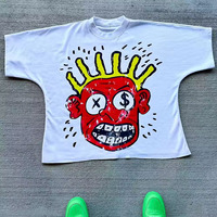 Ropa de aduanas, camiseta con dobladillo crudo con estampado de algodón pesado, manga corta, camisa recortada cuadrada de gran tamaño, fabricante