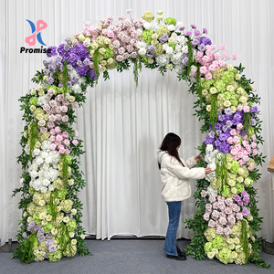 Arche florale artificielle réaliste en soie rose pastel, violet et vert hortensia pour cérémonie de mariage, baby shower, fête d'anniversaire - Product Image 1
