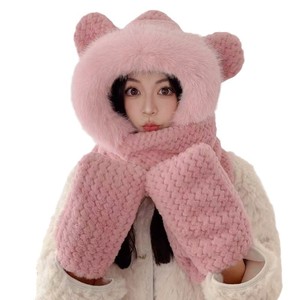 ชุดหมวกผ้าพันคอฤดูหนาวสำหรับผู้หญิง 3 ชิ้นหนาขึ้นให้อบอุ่นพร้อมที่ปิดหูสไตล์ตุ๊กตาหมีน้อยขนาดผู้ใหญ่ 54-56 ซม. - Product Image 5