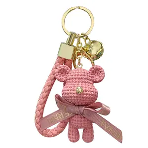 BaiMao Cartoon creative bow Bear keychain Resin 3D small bear skin rope keyring Cheap corporate gift