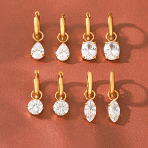 Pendientes de Aro de Zirconia Blanca Altamente Pulidos, Resistentes al Deslustre, Impermeables, de Acero Inoxidable, Circulares, Accesorios Diarios para Mujer - Product Image 1