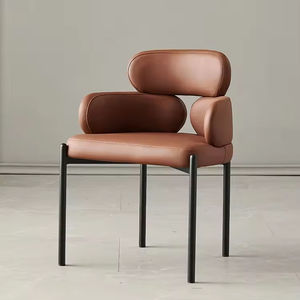 <span class=keywords><strong>Fauteuil</strong></span> moderne nordique en cuir imperméable rembourré avec pieds en métal, dossier haut, siège moelleux pour cuisine, chambre et salle à manger - Product Image 3