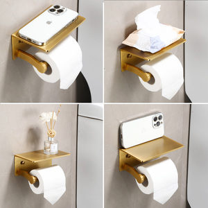 Porte-papier hygiénique doré auto-adhésif moderne avec étagère Porte-rouleau de papier hygiénique Porte-rouleau hygiénique avec étagère - Product Image 3