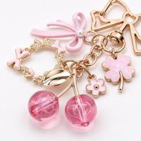 Roze rode kersenbloem vlinder hart klaver emaille zinklegering flesopener sleutelhanger plant fruit handgemaakte sieraden vrouwen meisjes
