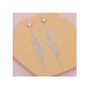 European American Trendy Classical Tassel <b>Drop</b> <b>Earrings</b> Long Rhinestone <b>Silver</b> Plated Geometric Nightclub Formal Party Main - Product Image 6