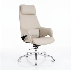 Silla de Oficina Ejecutiva Ergonómica, Respaldo Alto, Cuero de Microfibra Beige, Asiento para Sala de Juntas, Base de Aluminio Pulido, Silla para Computadora - Product Image 1