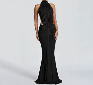 Viviblook J26DS007 Vestido Largo de Verano para Mujer, Cuello Alto, Sin Mangas, Espalda Descubierta, Plisado, Casual, Sexy, para la Noche - Product Image 1