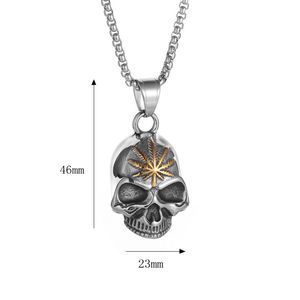 Collar con colgante de calavera de acero inoxidable, dije de hoja de arce de dos tonos, joyería de regalo - Product Image 5