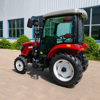 Tracteur agricole diesel 4x4 rouge 70 CV avec cabine vitrée, phares LED, machine agricole robuste