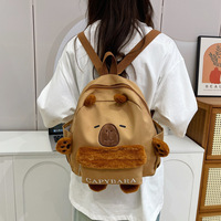 Sac à dos à bandoulière tendance en toile pour hommes et femmes, motif capybara de dessin animé, idéal pour l'école primaire