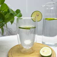Mug en verre borosilicate à double paroi de 350 ml, haute transparence, écologique, moderne, pour boire de l'eau, du café, du thé, du vin, sain