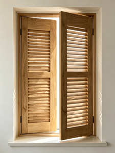 Volet de fenêtre horizontal moderne en bois massif, persienne à lamelles, finition brun naturel pour hôtel, villa, chambre - Product Image 4