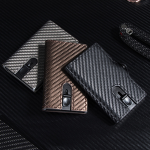 New Design Fashion High Quality Carbon Fiber Real Leather Smart Cardholder RFID Blocking Automatic Pop Out <b>Card</b> <b>Holder</b> <b>Wallet</b> - Product Image 6