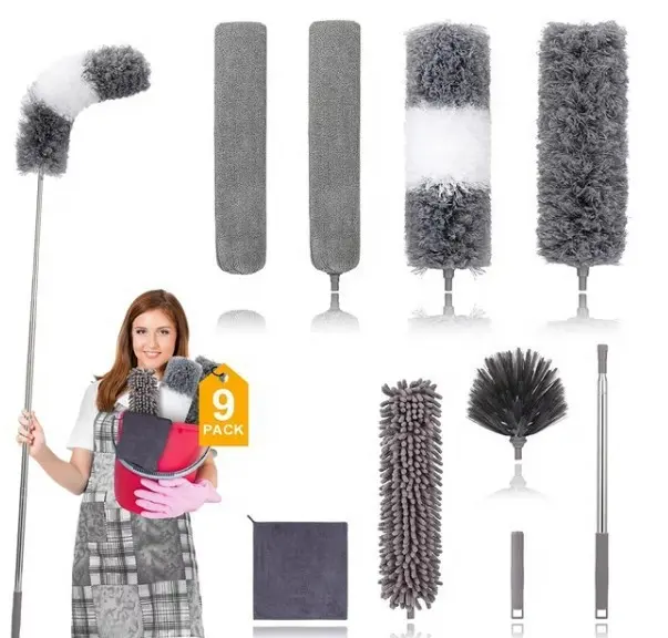 Handvat Kamer Schoonmaak Stof Borstel Afneembare Huis Dusters Voor Het Reinigen Van Hoge Plafond Ventilator Telescopische Microfiber Duster 9 Stuks