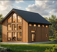 Kit de maison préfabriquée moderne de type Barndominium de 1367 pieds carrés, maison à ossature légère en acier à 2 étages avec revêtement extérieur imitation bois et grandes fenêtres en verre