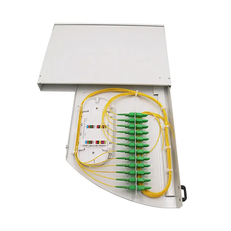 Panneau de brassage à fibre FTTH 1U 24 cœurs blanc IP 68 panneau de brassage à fibre optique haute densité boîtier de connexion à fibre optique rotatif GAOFU/OEM