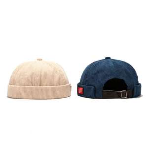 Casquettes de baseball sans visière personnalisées avec logo brodé en gros, casquettes de <span class=keywords><strong>marin</strong></span> pour hommes, bonnets en velours côtelé rétro à revers - Product Image 3