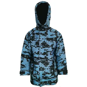 Jaket hujan Neoprene memancing, jaket hujan kamuflase bahan Neoprene tahan air langsung pabrik, jaket Camo luar ruangan panjang kartun