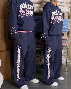 Ensemble de survêtement technique pour homme avec impression 3D en relief, sweat-shirt à capuche et pantalon de jogging de haute qualité, logo personnalisé, ensemble de survêtement sportif lilas - Product Image 2