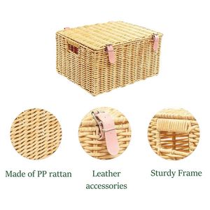 Set <span class=keywords><strong>di</strong></span> 3 Cesti Portaoggetti Rettangolari in <span class=keywords><strong>Vimini</strong></span> <span class=keywords><strong>con</strong></span> Coperchi, Grandi Contenitori Impilabili per Organizzazione e Arredamento - Product Image 5