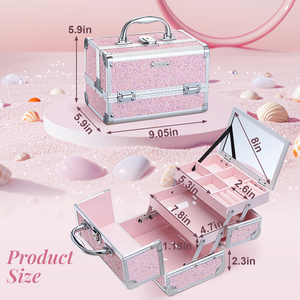 Portable <b>Makeup</b> Organizer <b>Case</b> with Mirror and Jewelry Tray Portable Cosmetic Train <b>Case</b> Storage Box for Women Girls - Product Image 6