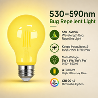 Ampoule LED jaune anti-insectes A19 5W 6W 8W 9W 530-590nm CRI 90+ Dimmable pour Porche Patio Jardin