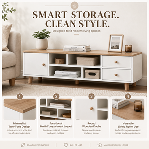 कैबिनेट, दराज और डिस्प्ले अलमारियों के साथ आधुनिक टीवी कंसोल टेबल - Product Image 4