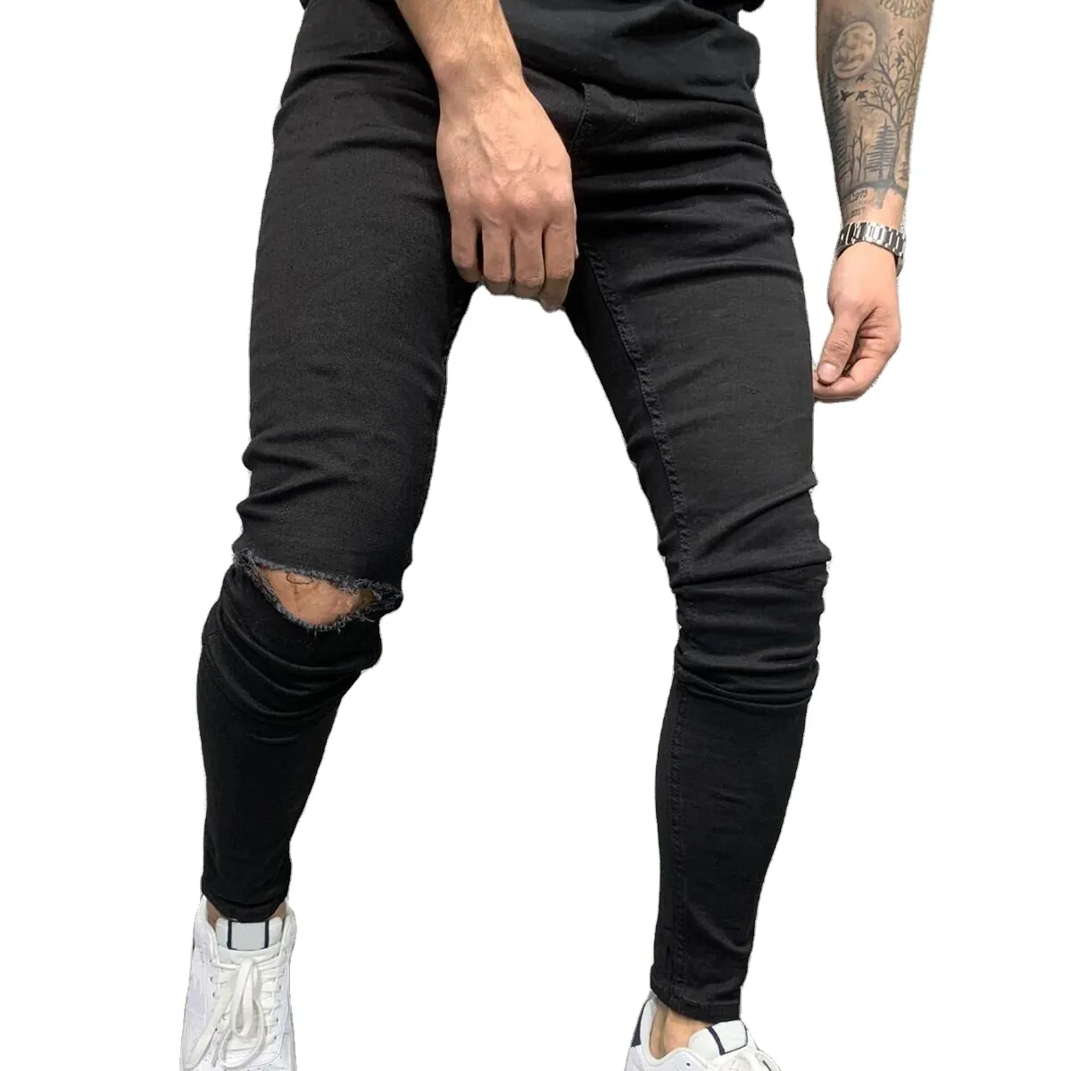 Nouveau Cassé Tube Droit Jeans Hommes Skinny Stretch Peu Serré Conique Hommes Designer Jeans Streetwear/Denim/En Difficulté Jeans/Pat