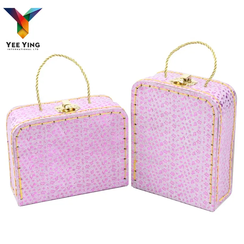 ピンクの音楽シンボルパターン輝くカラーボックスパッケージキッズカートン紙箱スーツケース