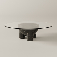 Table basse ronde en marbre Dream Home Tripod Bowl avec plateau en verre trempé et base sculpturale en pierre pour salon