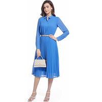 Robe pour femme à manches longues, nouvelle collection 2025, style chemise décontractée pour le travail, jupe longue, taille cintrée, plissée, ceinture, logo personnalisé, impression possible