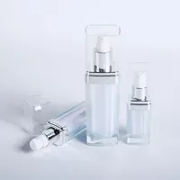 Vente flash : flacons pompe carrés en acrylique de 15 ml, 30 ml et 60 ml pour emballages cosmétiques, lotion, sérum et crème