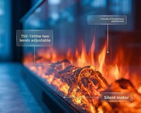 Cheminée électrique pour hôtel et villa, chauffage à flamme multicolore, affichage LED, commande par application/télécommande, économie d'énergie, 1500W