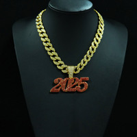 Usine dernier style chaîne à maillons cubains en alliage glacé et bling strass hip hop 2025 numéro pendentif collier