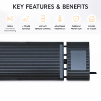 JHheatsup 1800W WiFi Tuya Chauffage de Terrasse Extérieur Intérieur Panneau Chauffant Mural Électrique Infrarouge avec 4 Niveaux de Puissance
