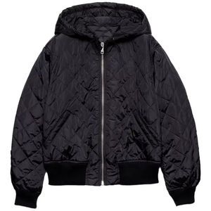 Blouson bomber matelassé noir personnalisé Leduo pour femme – Manteau léger rembourré zippé avec poignets côtelés pour femme - Product Image 1