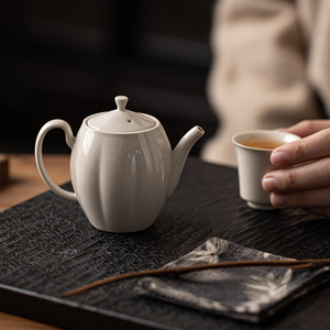 Guanlan Wood Ash Ceramic Teapot Porcelain Oval With Lid Kung Fu <b>Tea</b> <b>Set</b> Small Household Retro Afternoon <b>Tea</b> - Product Image 3