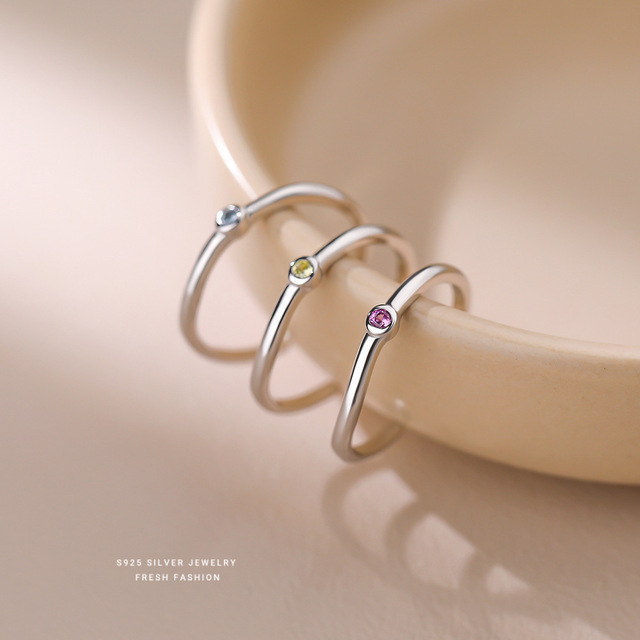Retro Vintage S925 Sterling Silver Simple Smooth Thin Zirconia Rings for Women Jewelry Accessories YB-XY-940