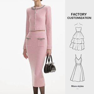YFY personalizado 2025 conjunto de punto francés falda abierta de <span class=keywords><strong>diamante</strong></span> de agua para mujer Falda larga ajustada conjunto de dos piezas elegante de oficina Paris Chic - Product Image 1