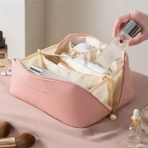 New Trending Hot Sell 2024 Pu Leather Customized Cosmetic Bag Travel Organizer Makeup Skincare Multi-functional Pouch Bag