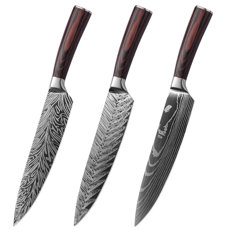 8 Inch German High Carbon Stainless Steel with Damascus Pattern Ultra Sharp Professional Kitchen Chef Cutting Knife