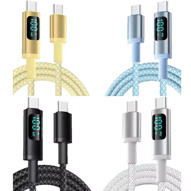 Wholesale 100W 5A PD Fast Charging Type-C to Type-C USB Cable with Digital Display Nylon Braided for Printer & Computer Use