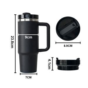 Vente en gros de gobelets à café de voyage en acier inoxydable à double paroi isolés sous vide de 40 oz avec logo personnalisé, paille, poignée et couvercle portables - Product Image 5